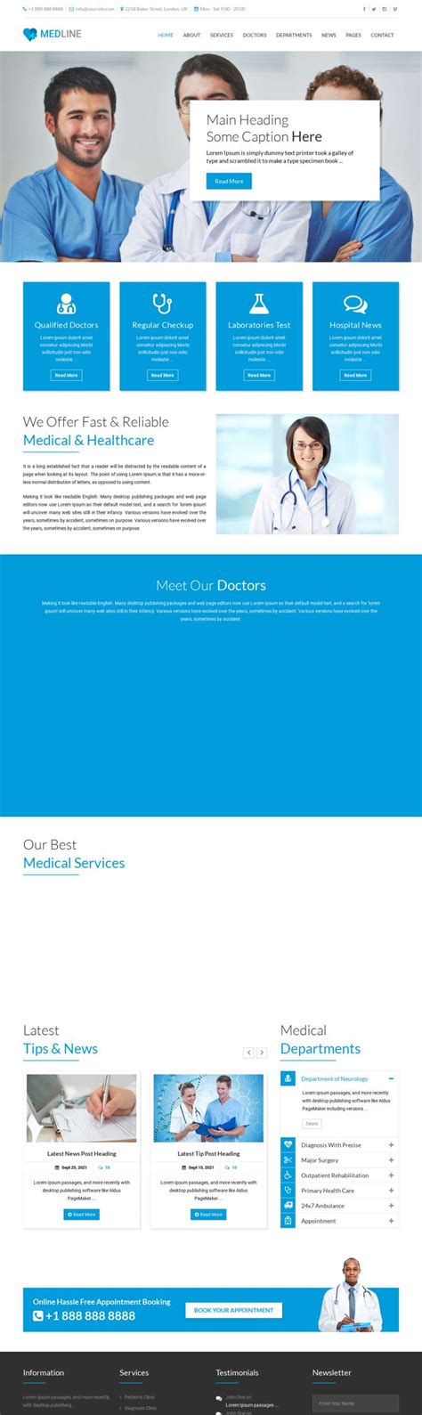 医院网站设计模版，蓝色医疗网站模板-17素材网