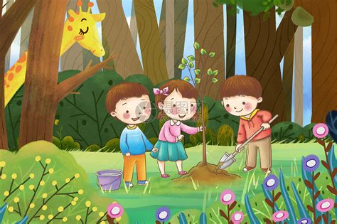 植树节森林里种树的孩子插画图片下载-正版图片401685544-摄图网