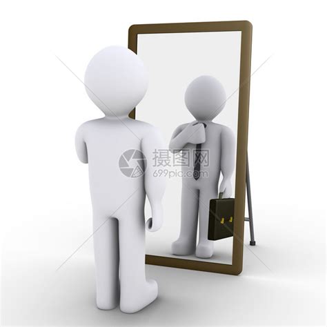 3d人看着镜子把自己看作商人图片素材-正版创意图片502991526-摄图网