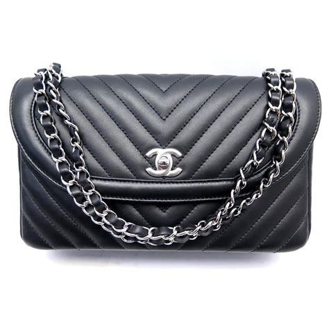 NEW CHANEL TIMELESS BANDOULIERE HANDBAG IN BLACK CHEVRON LEATHER HAND ...