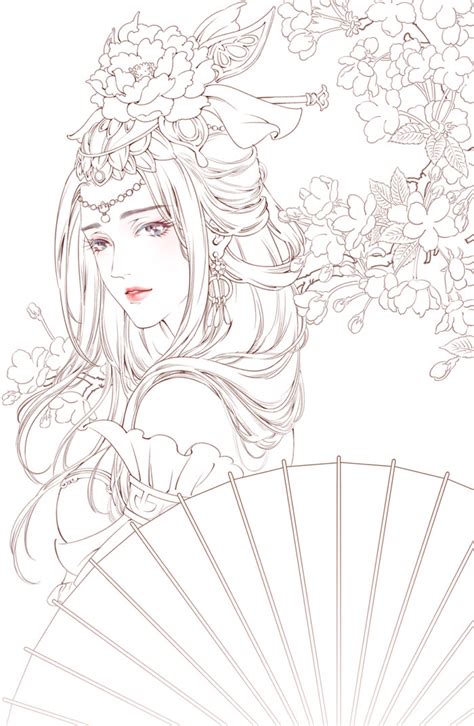 古风人物头像线描女生版