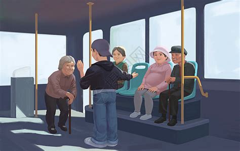 公交车让座漫画插画图片下载-正版图片400221573-摄图网