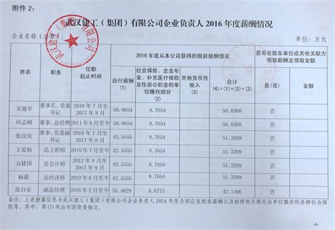 武汉建工（集团）有限公司企业负责人2016年度薪酬情况-武汉建工集团