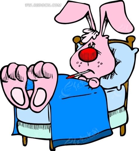 手绘躺在床上生病的兔子其他素材免费下载_红动中国