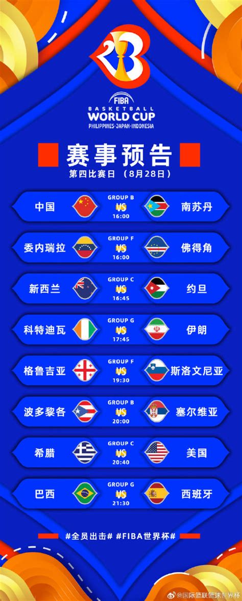 2023男篮世界杯赛程直播时间表8月28日 今天比赛对阵名单-闽南网