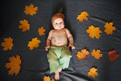 新生男婴躺在枫叶上秋天的童年概念顶视图高清图片下载-正版图片504638279-摄图网