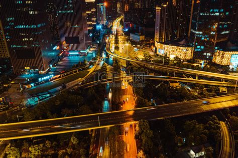 武汉城市交通夜晚交通岳家嘴航拍摄影图配图高清摄影大图-千库网