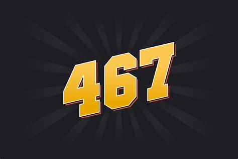 Number 467 vector font alphabet. Yellow 467 number with black ...