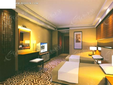 现代酒店双人间3d模型下载[ID:112937063]_建E室内设计网