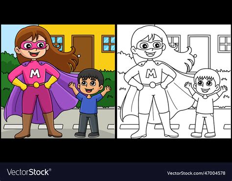 Mothers day supermom coloring page Royalty Free Vector Image