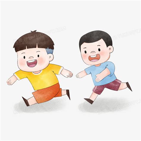 卡通小男孩童年追逐嬉戏PNG图片素材下载_男孩PNG_熊猫办公