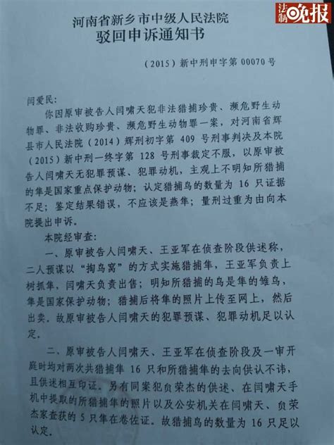 河南新乡中院驳回"大学生掏鸟被判十年"案申诉