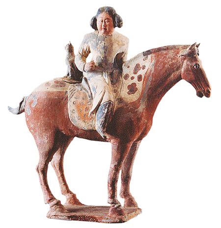 彩绘陶骑马带猞猁狩猎胡女俑 唐 开元十二年（724年）