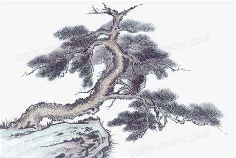 水墨古代绘画松树图片免费下载_红动网