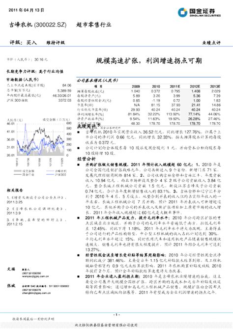 吉峰农机：2012年年度业绩快报-农机网