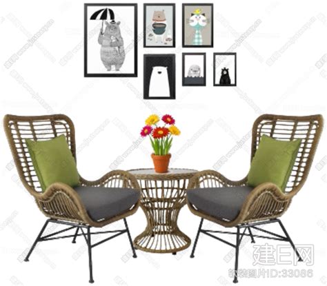 北欧阳台休闲椅茶几画组合-软装图片_建E室内设计网!