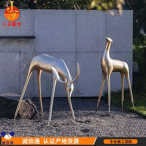 绿化场地菱形格动物艺术元素玻璃钢几何抽象鹿雕塑_港城雕塑-站酷ZCOOL