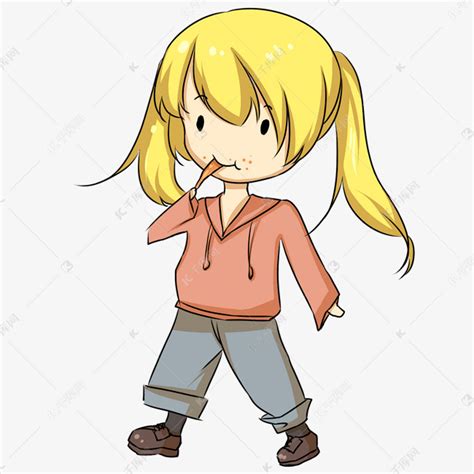黄发卡通少女手绘插画素材图片免费下载-千库网