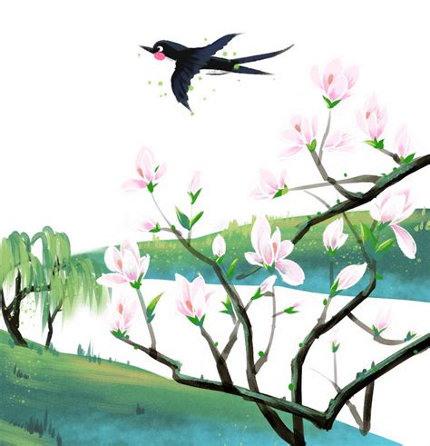 图中有燕子和柳树大树,燕子柳树图片_大山谷图库