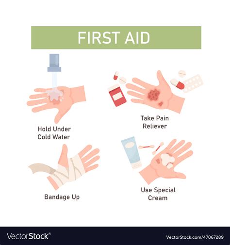 Skin burn treatment first aid Royalty Free Vector Image