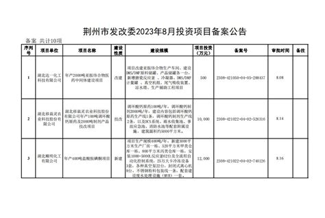 2023年8月投资项目备案公告-荆州市人民政府-政府信息公开