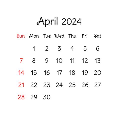 2024년 4월 벡터, 달력, 2024년, 투명한 달력 PNG, 일러스트 및 벡터 에 대한 무료 다운로드 - Pngtree
