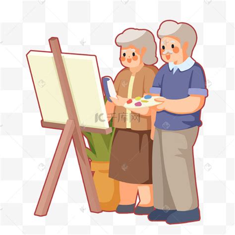 中老年女人在庭院里画画高清摄影大图-千库网