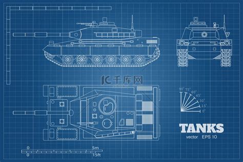 现实坦克的蓝图。顶部, 正面和侧面视图。详细的装甲车辆。工业制图。战争车在外形样式背景图片免费下载-千库网