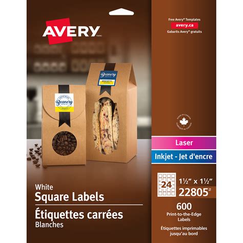 Avery 22805 Print-to-the-Edge Permanent Square Labels, White, 1 1/2" x ...