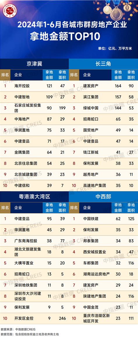 2024年1-6月全国房地产企业拿地TOP100排行榜-行业资讯-行业动态-行业动态-房企-中指云