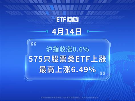 ETF日报 | 4月14日沪指收涨0.6%，575只股票类ETF上涨、最高上涨6.49%_凤凰网视频_凤凰网