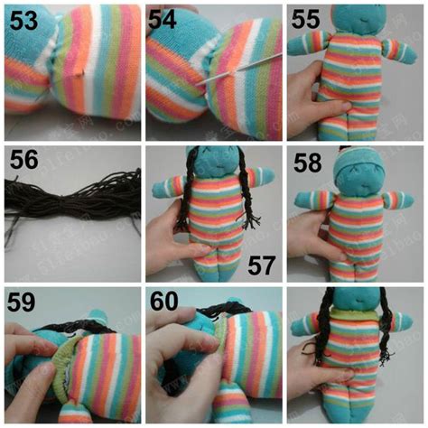 黑发姑娘袜子娃娃全身布偶做法图解 - 废旧物品手工制作 - 51费宝网