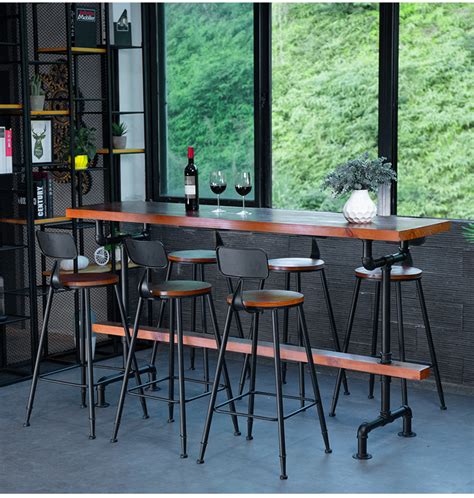 自然边实木吧台桌椅组合定做餐厅奶茶店高脚餐桌家用靠墙长条桌子-阿里巴巴