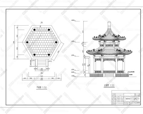 某古典中式六角亭设计CAD施工图