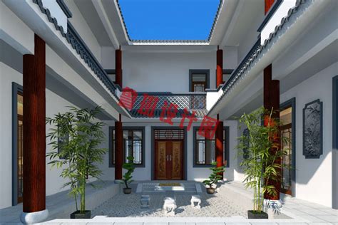 QH2005网红中国风新农村两层三合院自建房设计图纸中式合院别墅设计图 - 青禾乡墅科技