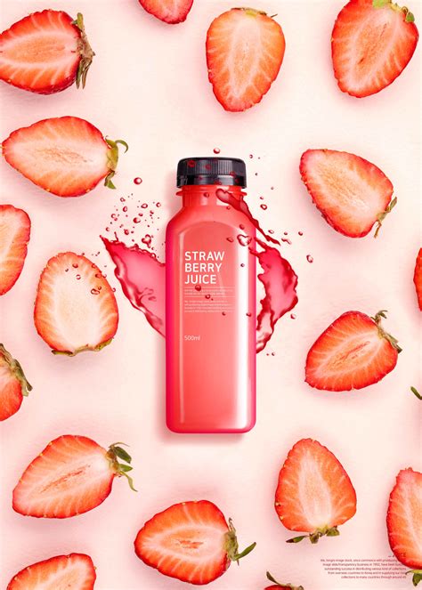 草莓果汁饮料产品推广海报设计模板 – 设计小咖