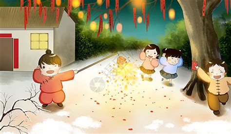 春节放鞭炮的孩子插画图片下载-正版图片400073582-摄图网