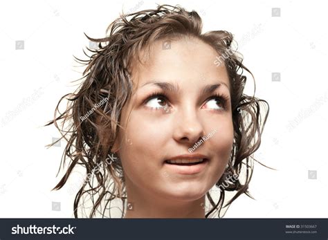 Beautiful Girl With Wet Hair Looks Upwards, Glance Stock Photo 31503667 ...