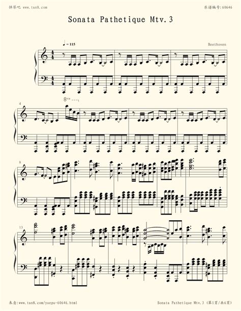 悲怆 第三乐章 贝多芬 钢琴谱 简谱,五线谱