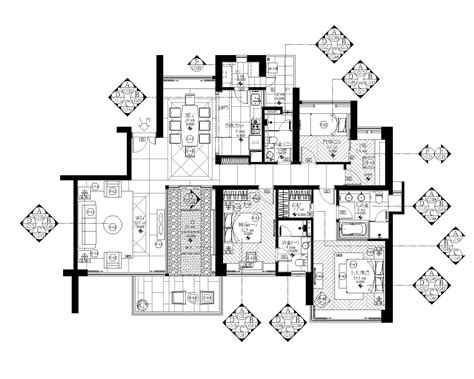 家装CAD图纸[76],现代风格3室CAD施工图全套免费下载-齐生设计职业学校