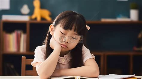 课堂上不小心打瞌睡的小女孩高清图片下载-正版图片402491600-摄图网