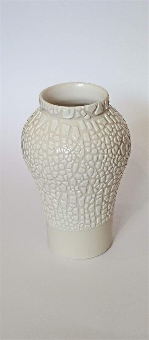 Tall white ice crackle vase