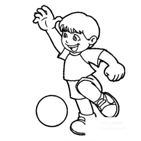 小孩踢足球简笔画,小孩踢足球的简笔画画法_人物简笔画