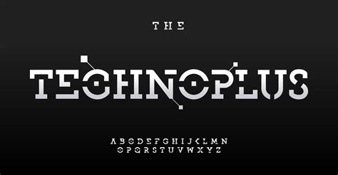 Stencil-style alphabet, bold serif letters, robust slab font for techno ...