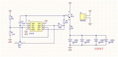 LM358呼吸灯电路原理图和PCB文件 - 模拟数字电子技术