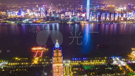 武汉城市建筑夜晚建筑汉口火车站航拍摄影图配图高清摄影大图-千库网