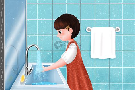 正在洗手的女孩插画图片下载-正版图片401803646-摄图网