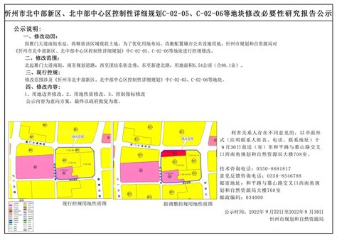 忻州市北中部新区、北中部中心区控制性详细规划C-02-05、C-02-06等地块修改必要性研究报告公示