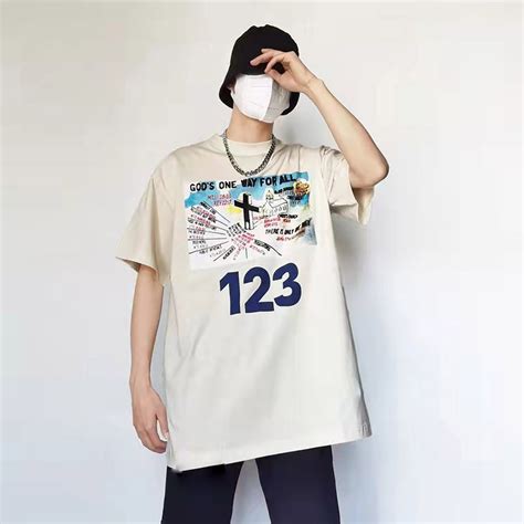 RRR123小众潮牌趣味涂鸦印花短袖FOG高街美式休闲宽松男女纯棉T恤-阿里巴巴