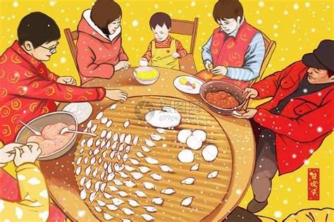 春节包饺子插画图片下载-正版图片400092077-摄图网